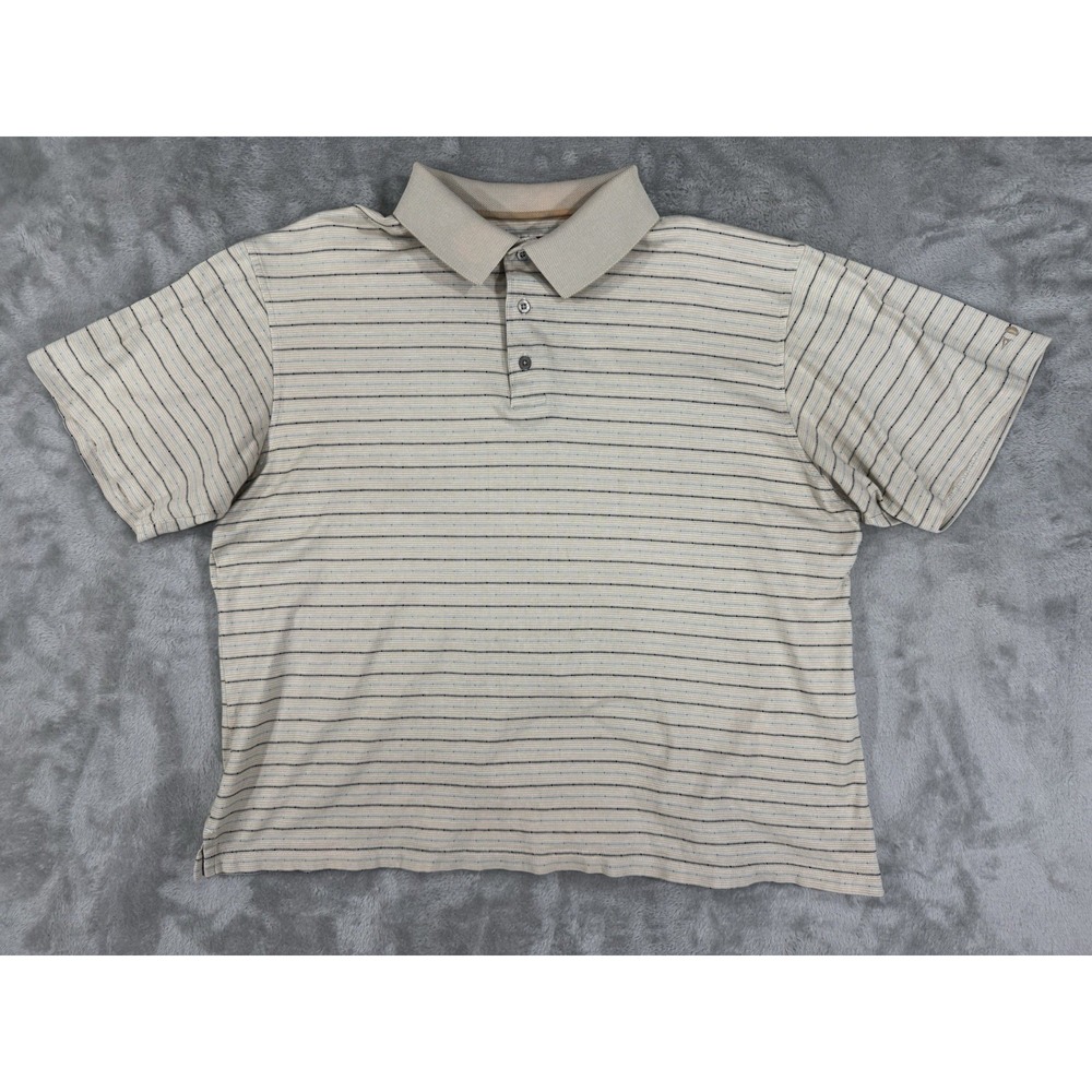 Grand Slam Polo Shirt Mens XL Golf Dad Mercerized Dry Knit Cotton Striped Ivory
